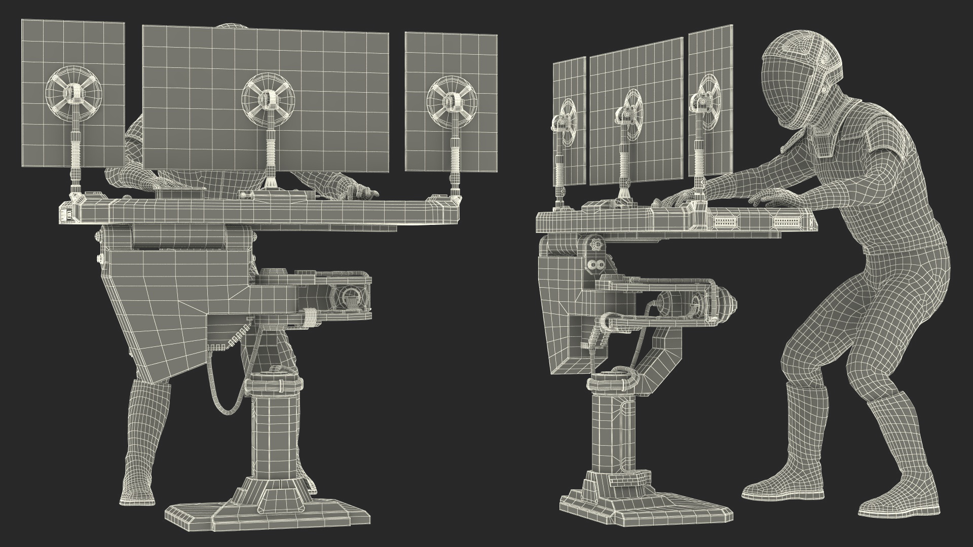 An Astronaut Input Data into Sci-fi Computer 3D model