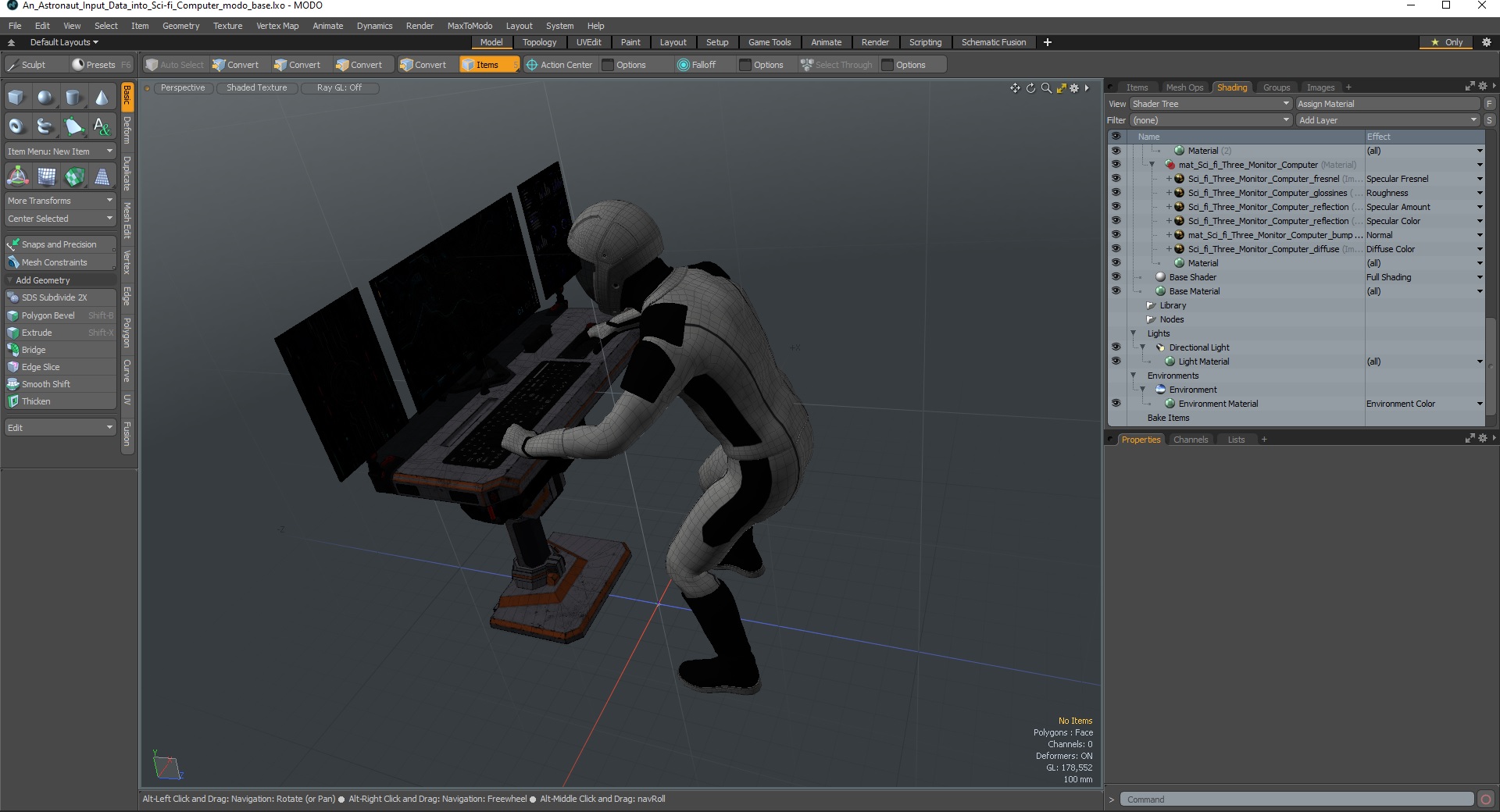 An Astronaut Input Data into Sci-fi Computer 3D model