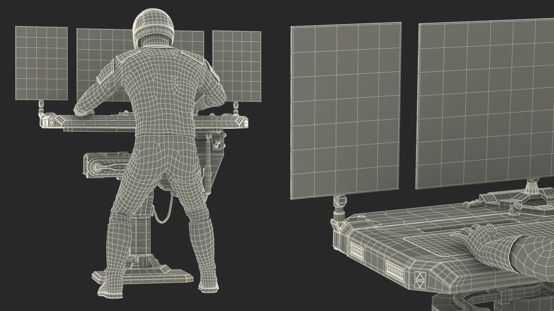 An Astronaut Input Data into Sci-fi Computer 3D model