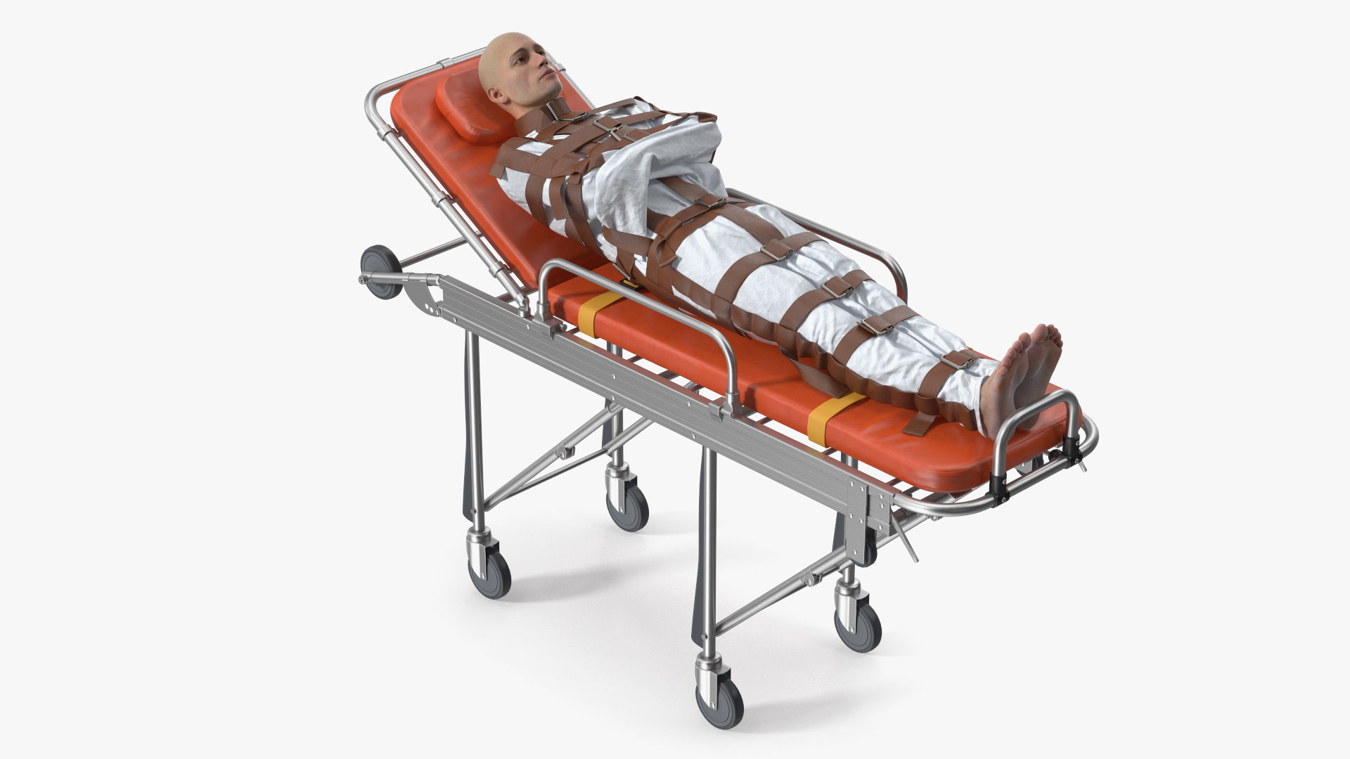 3D model Patient in Straitjacket on Hospital Stretcher