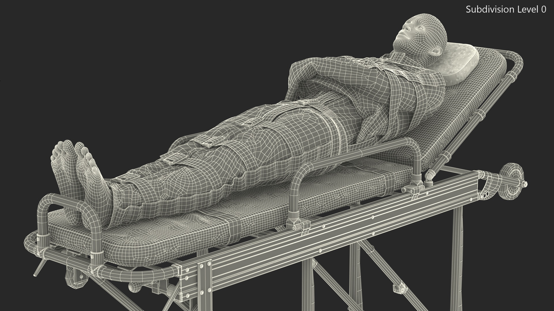 3D model Patient in Straitjacket on Hospital Stretcher