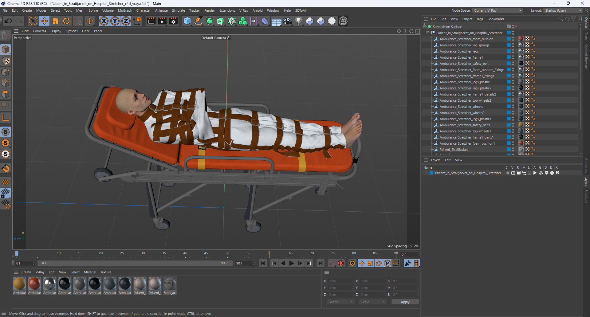 3D model Patient in Straitjacket on Hospital Stretcher