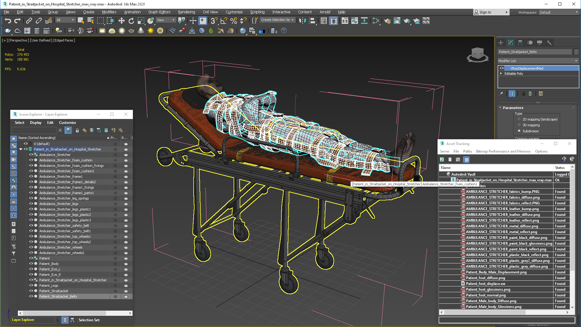 3D model Patient in Straitjacket on Hospital Stretcher