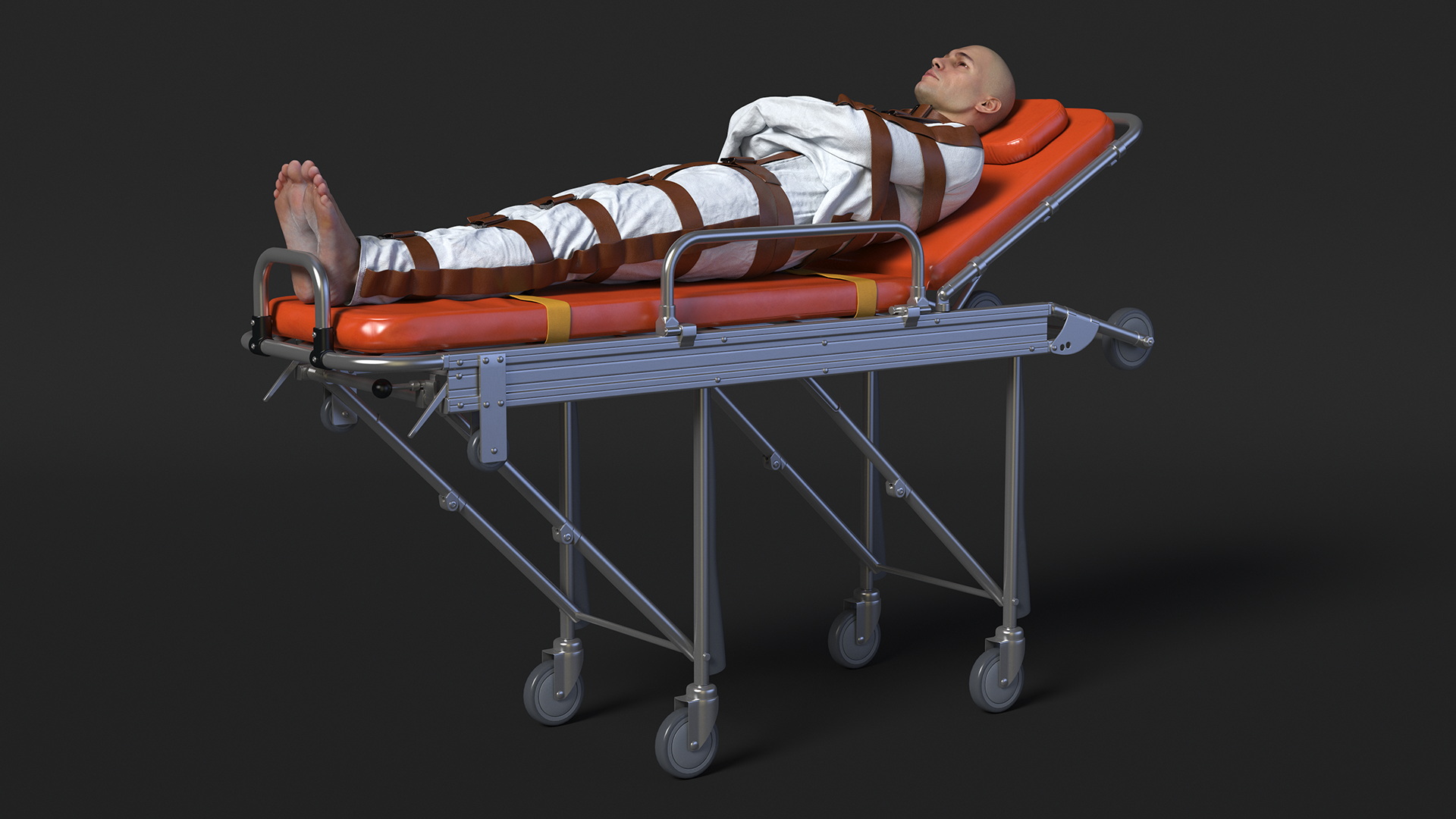 3D model Patient in Straitjacket on Hospital Stretcher
