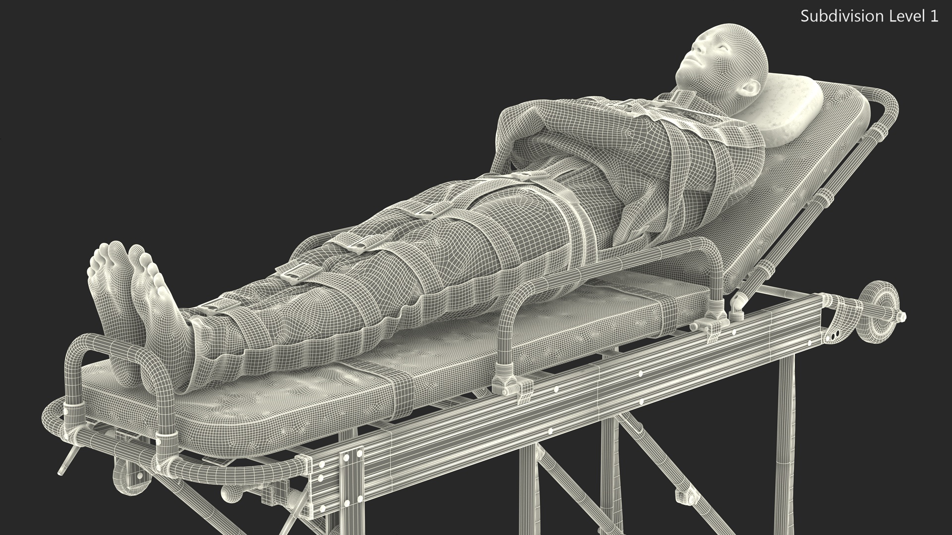 3D model Patient in Straitjacket on Hospital Stretcher