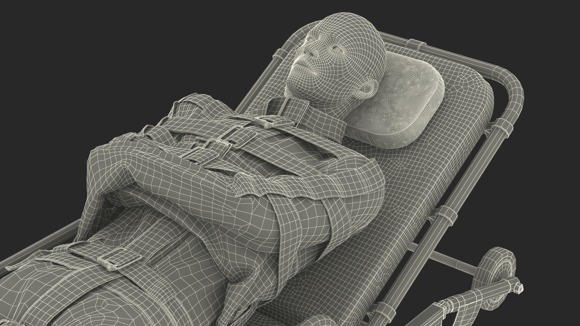 3D model Patient in Straitjacket on Hospital Stretcher
