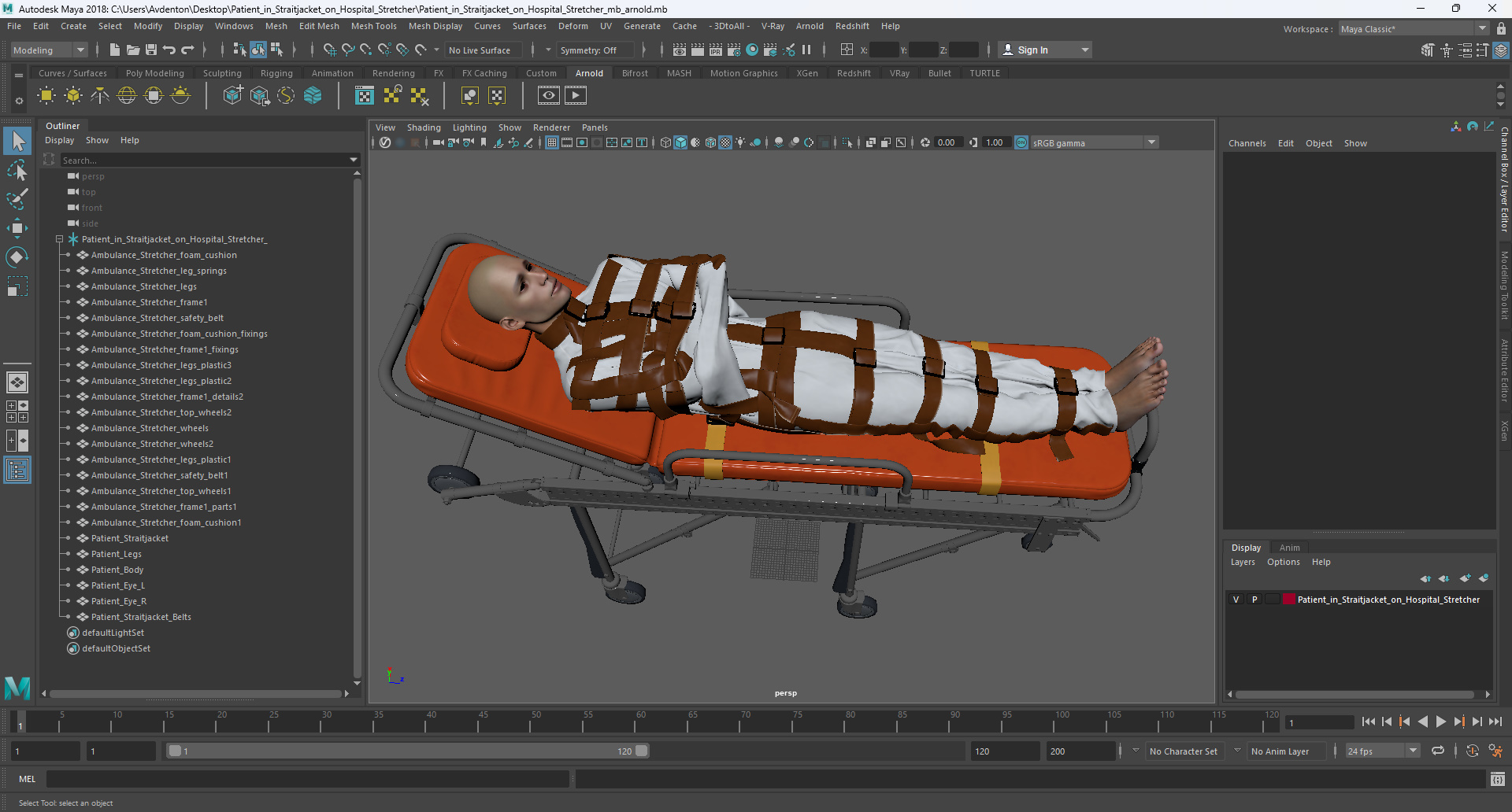 3D model Patient in Straitjacket on Hospital Stretcher