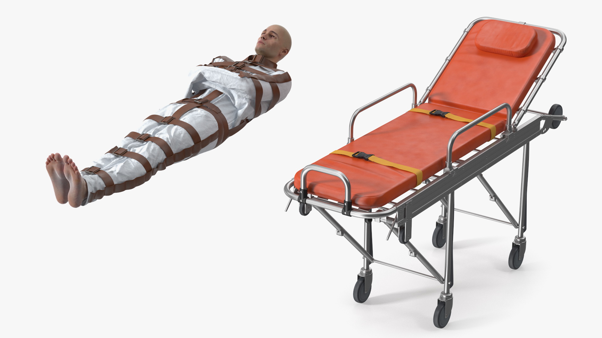 3D model Patient in Straitjacket on Hospital Stretcher