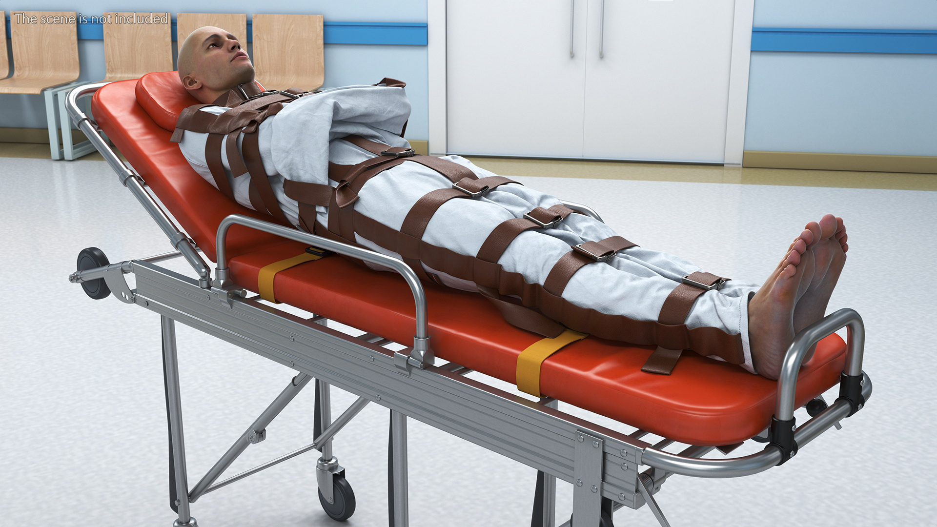 3D model Patient in Straitjacket on Hospital Stretcher