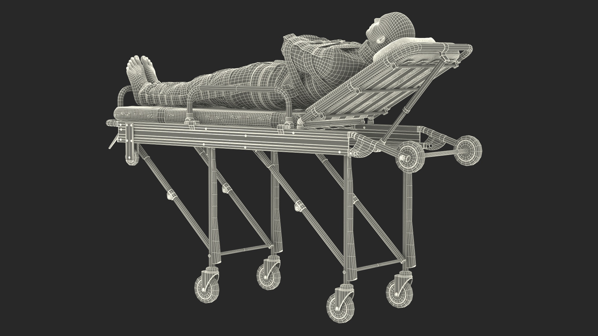 3D model Patient in Straitjacket on Hospital Stretcher
