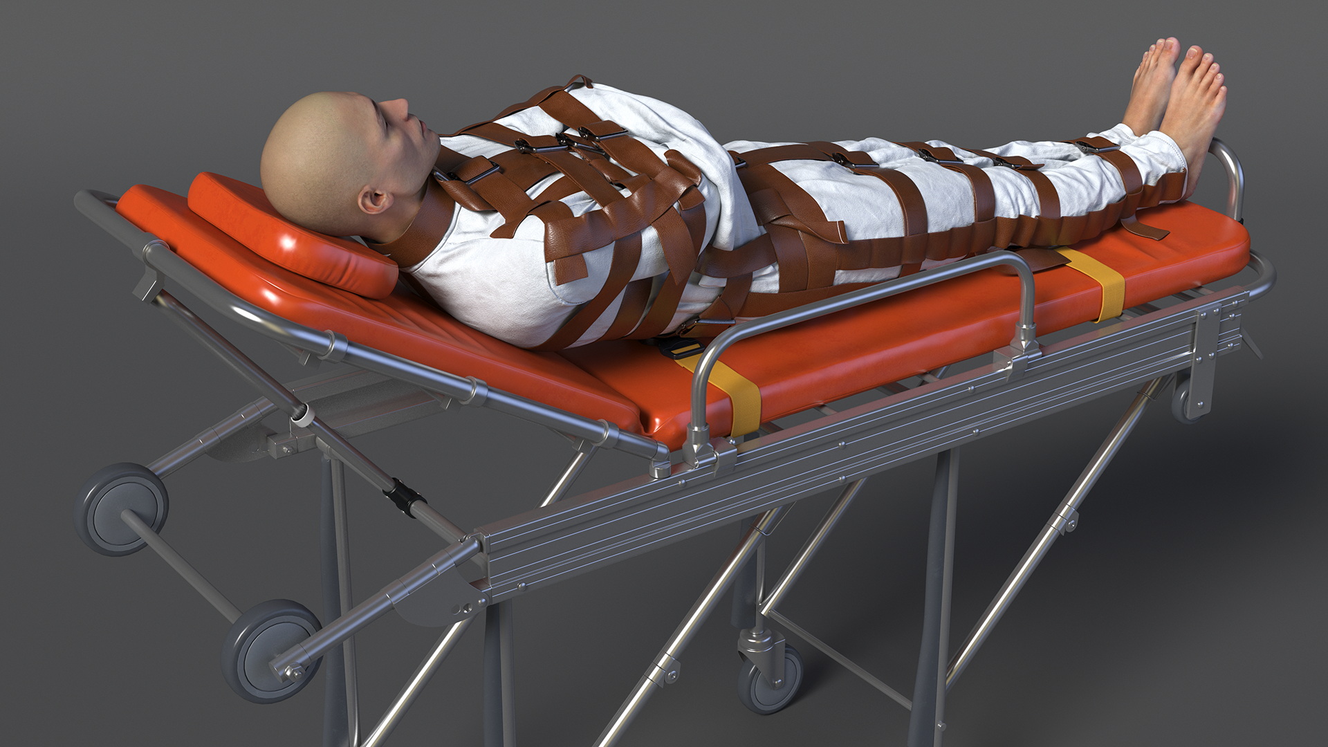 3D model Patient in Straitjacket on Hospital Stretcher