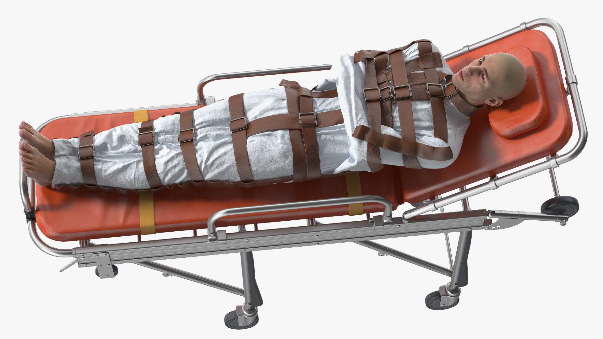 3D model Patient in Straitjacket on Hospital Stretcher