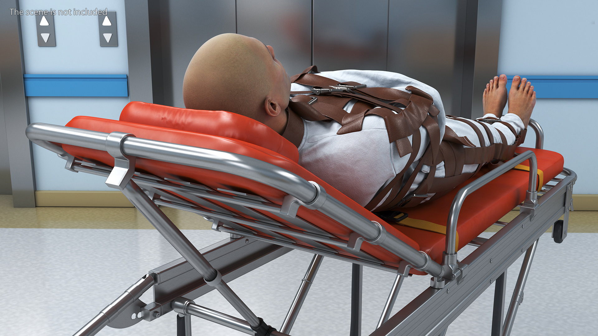 3D model Patient in Straitjacket on Hospital Stretcher