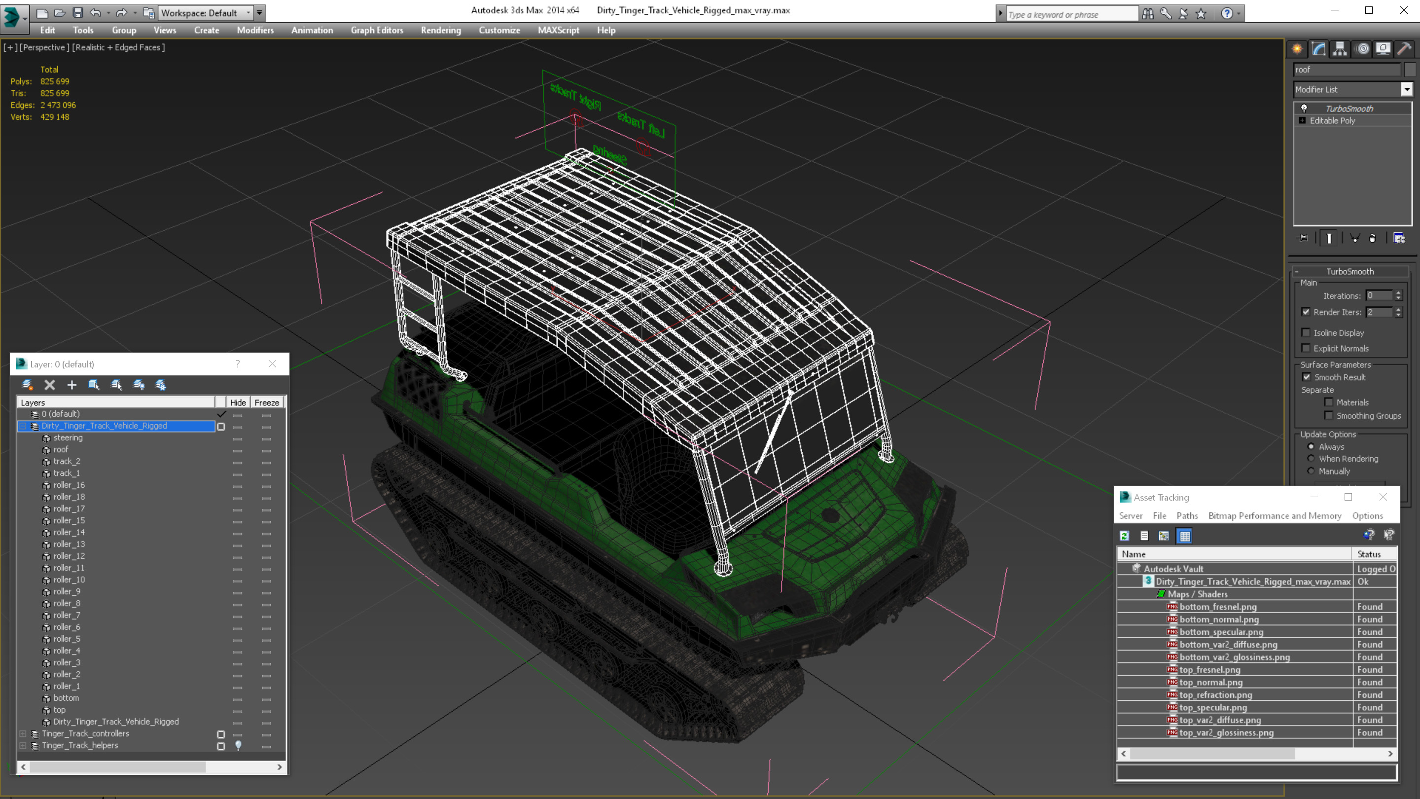3D Dirty Tinger Track Vehicle Rigged model