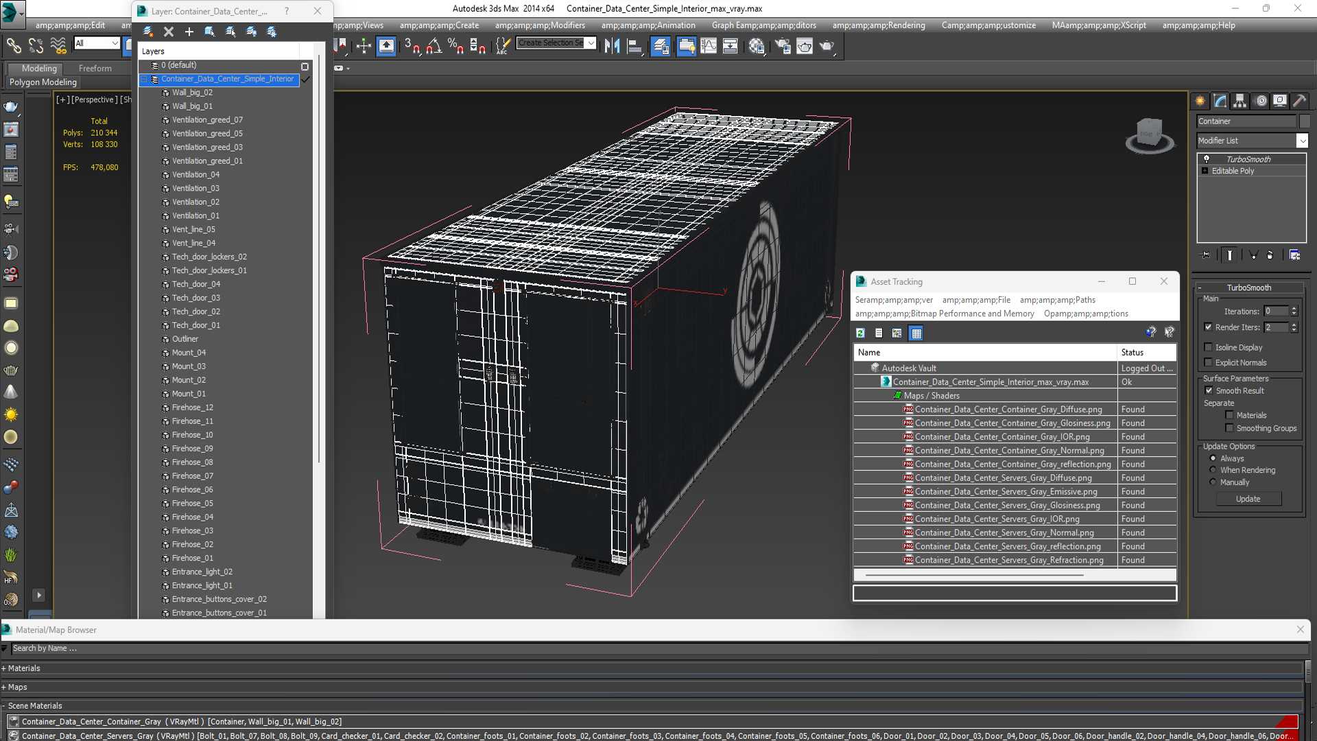 Container Data Center Simple Interior 3D