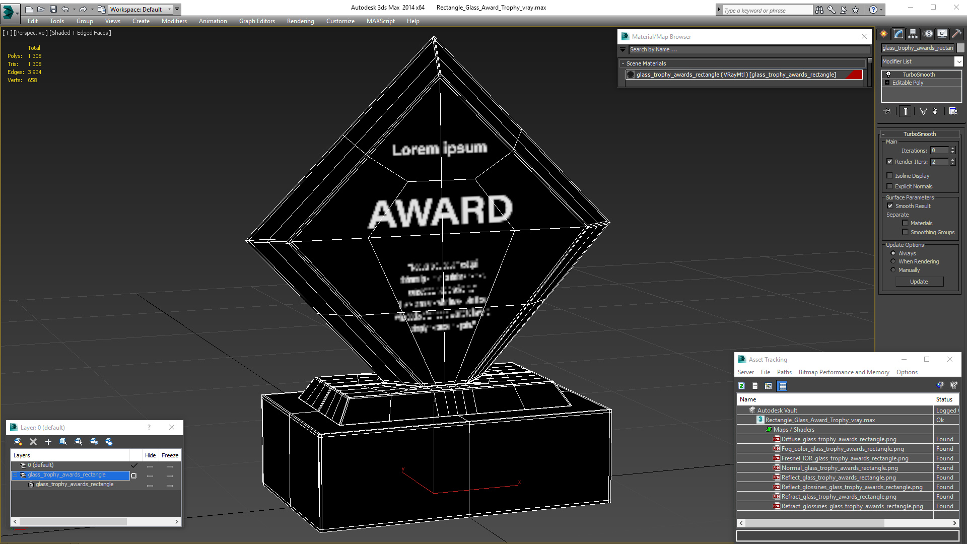 3D Rectangle Glass Award Trophy model