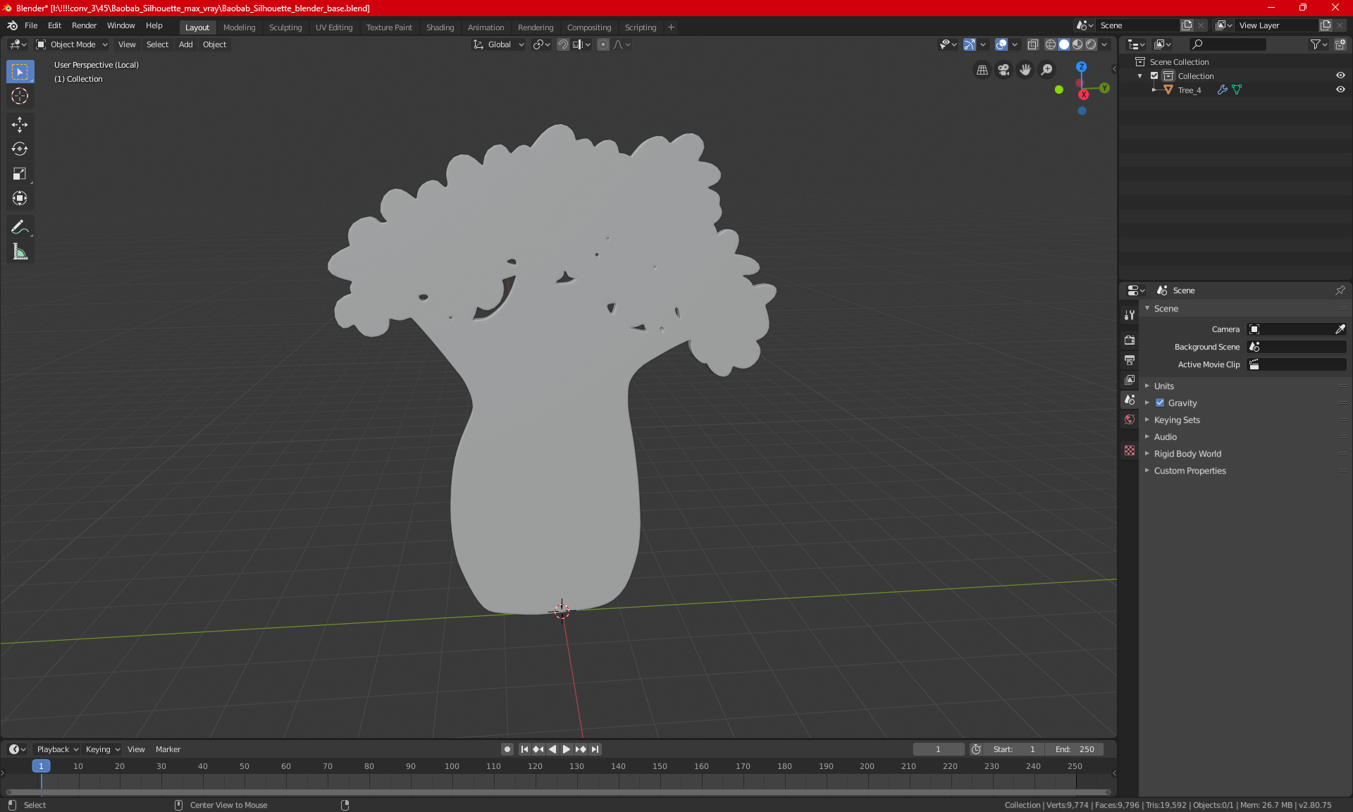 Baobab Silhouette 3D