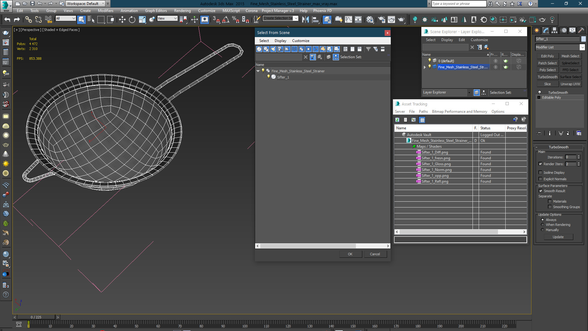 Fine Mesh Stainless Steel Strainer 3D model