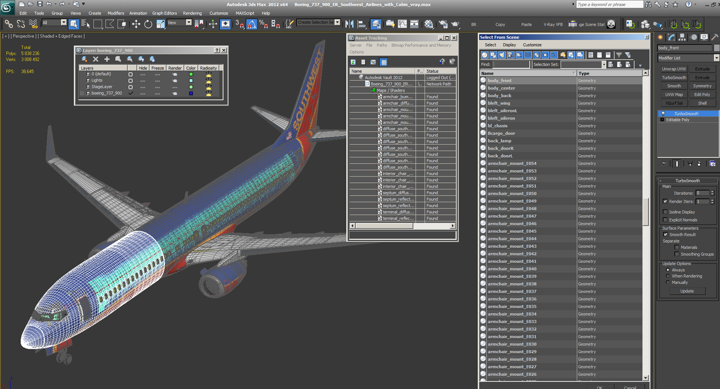 Boeing 737 900 ER Southwest Airlines with Cabin 3D