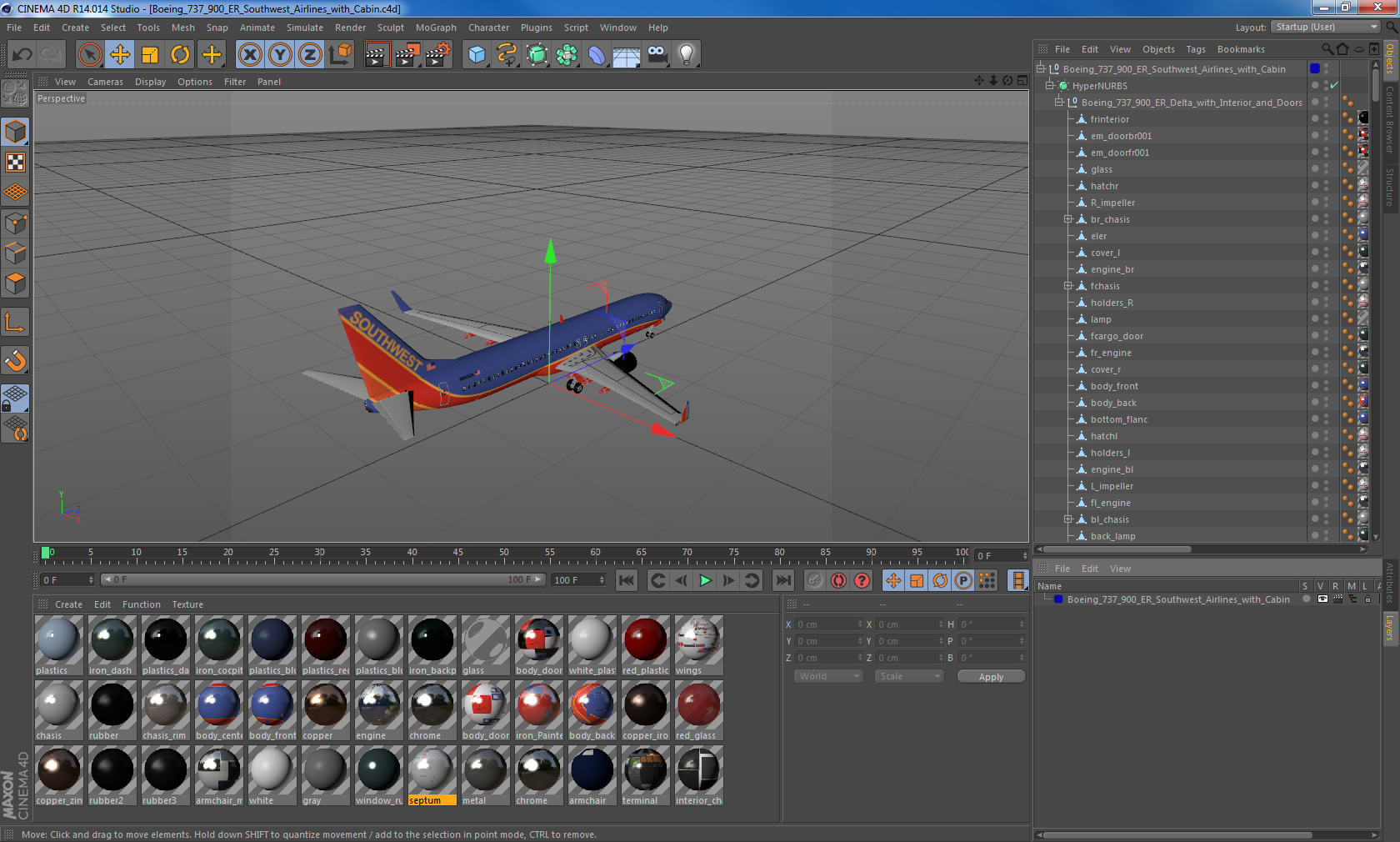 Boeing 737 900 ER Southwest Airlines with Cabin 3D