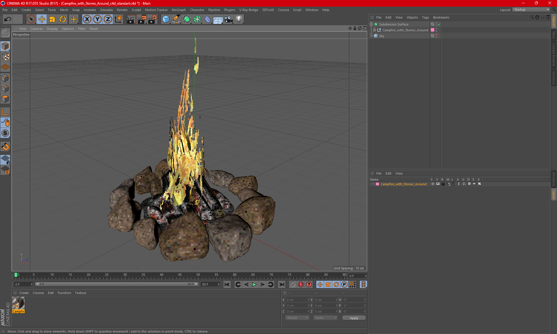 Campfire with Stones Around 3D