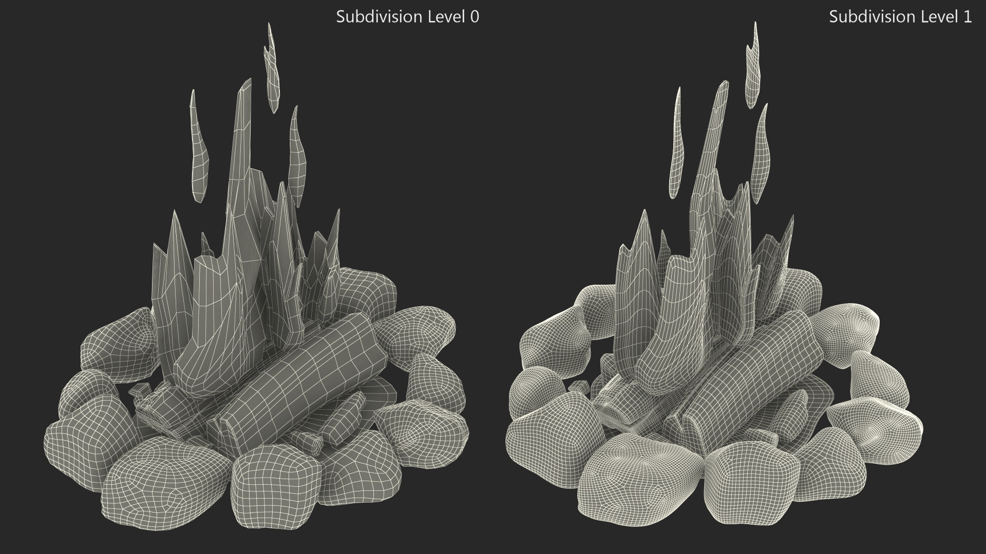 Campfire with Stones Around 3D