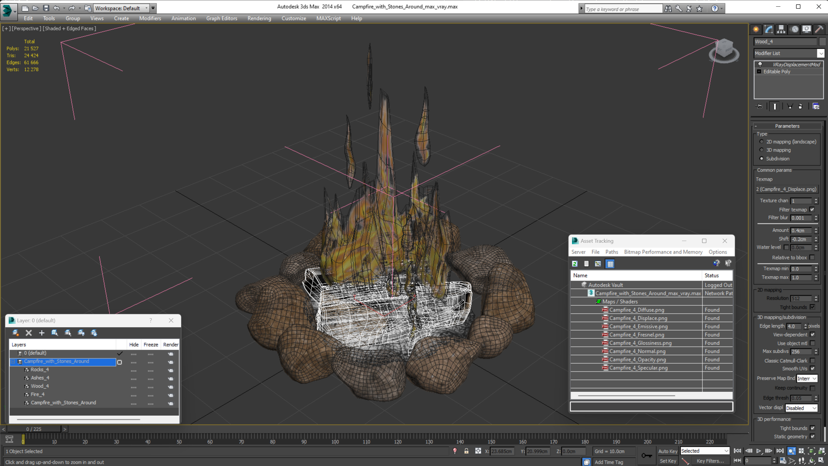 Campfire with Stones Around 3D