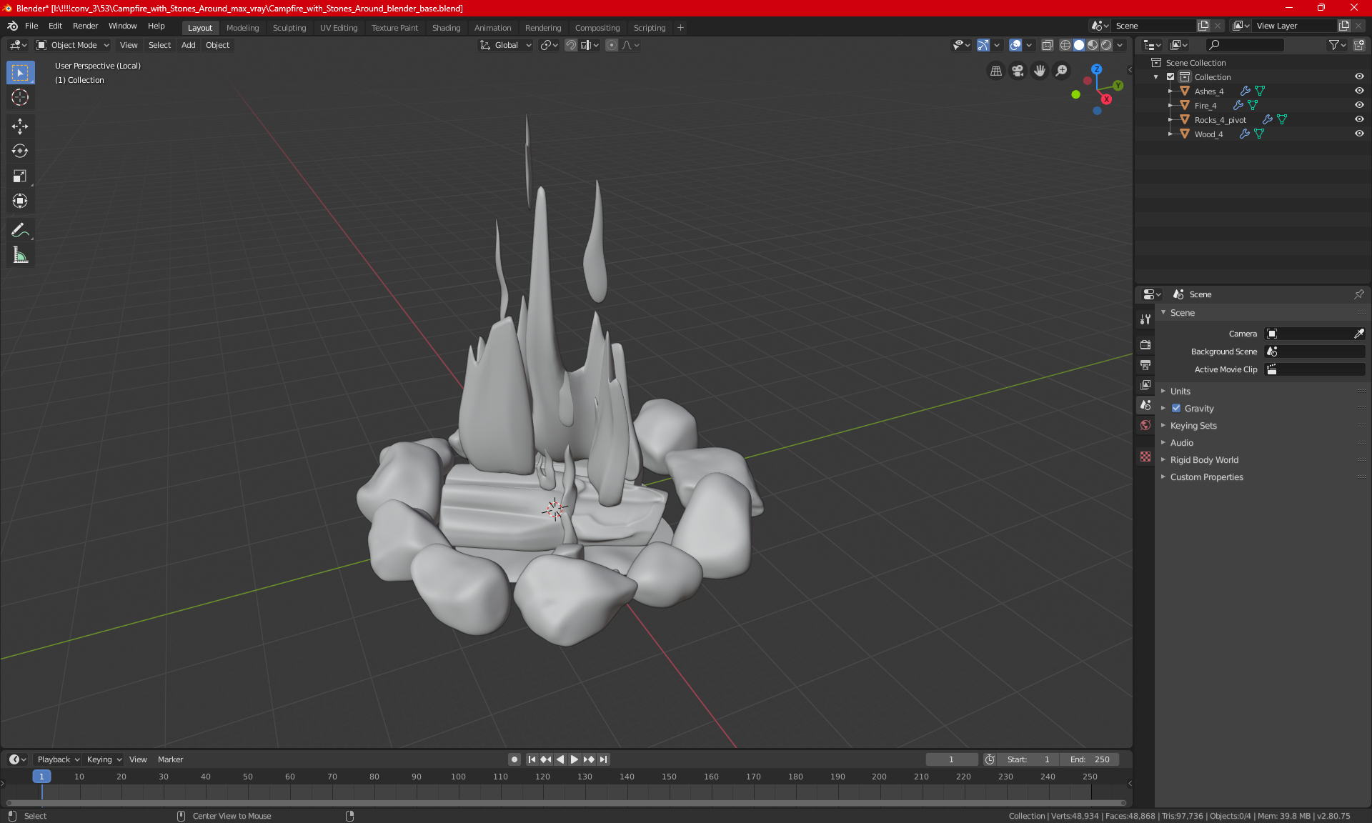 Campfire with Stones Around 3D