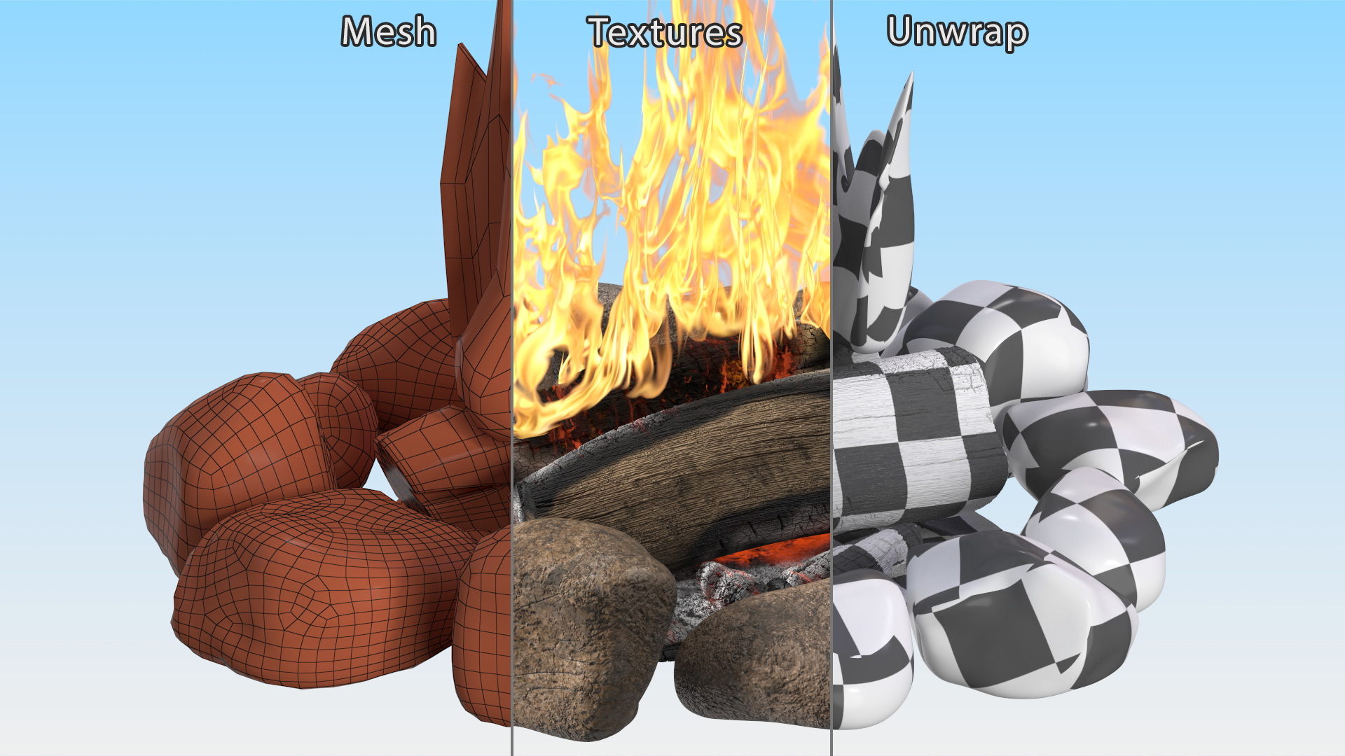Campfire with Stones Around 3D