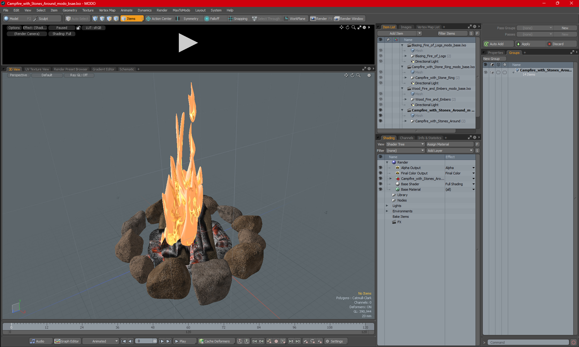 Campfire with Stones Around 3D