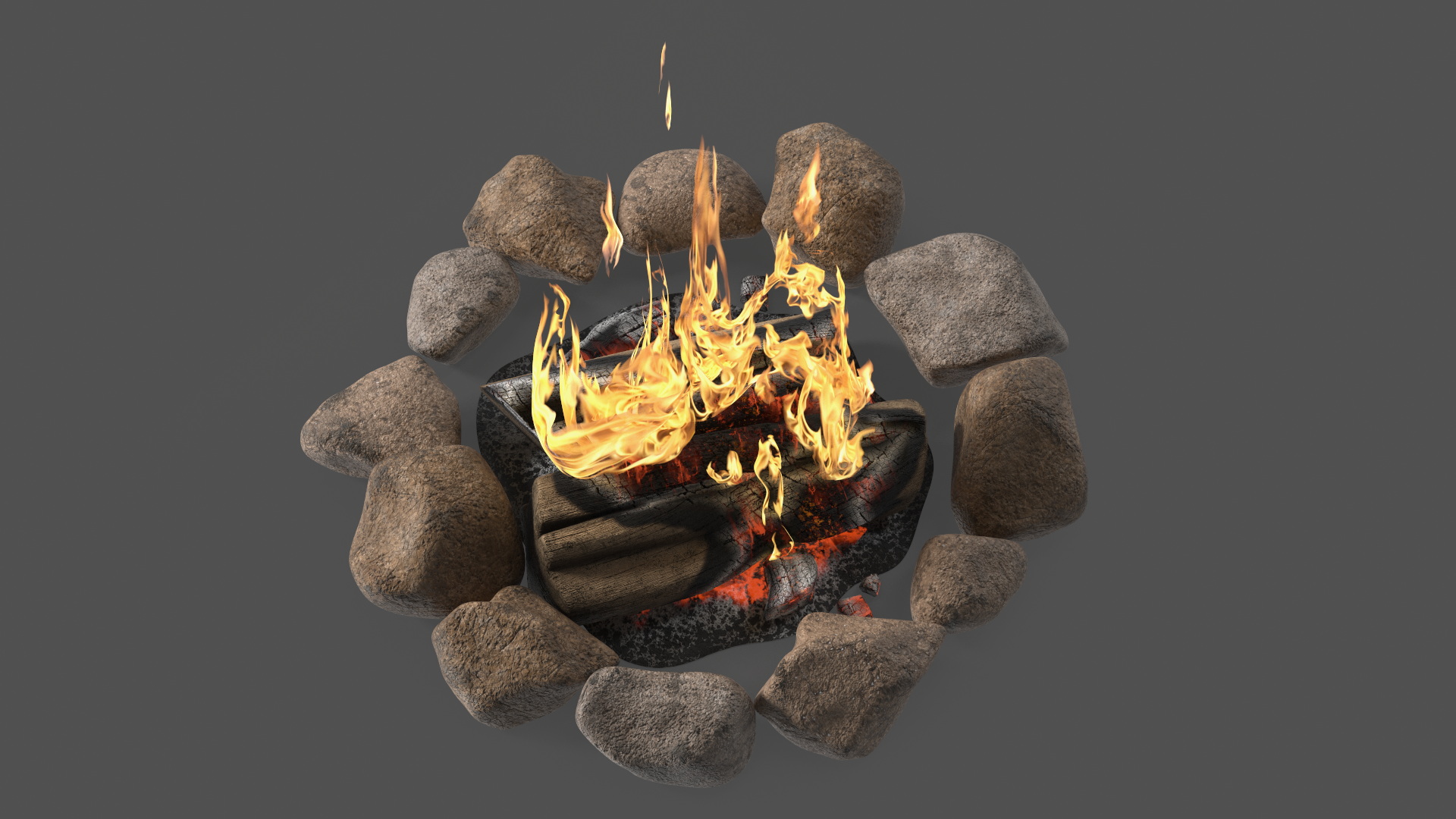 Campfire with Stones Around 3D