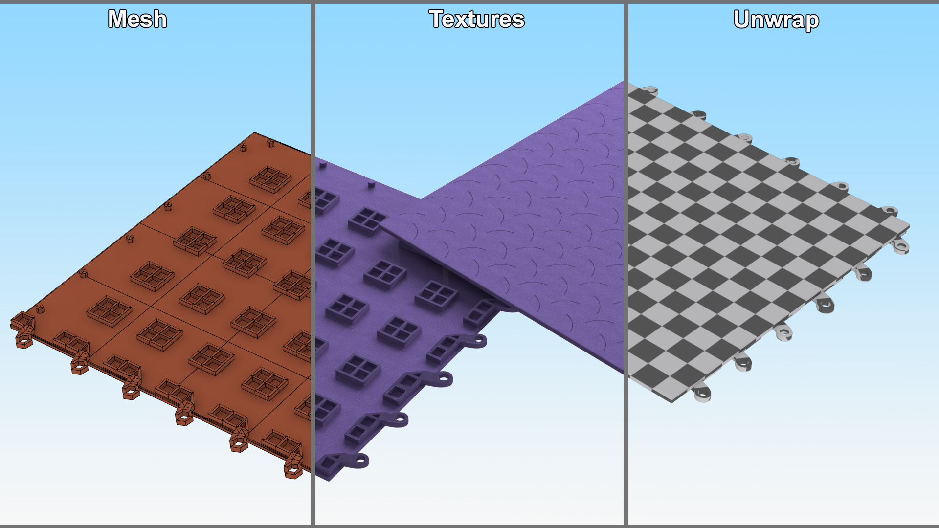 3D Connectable Floor Mat Tile Blue