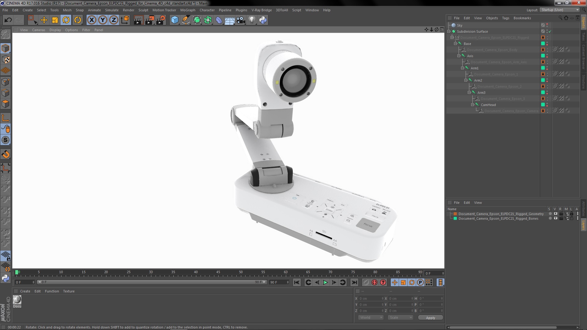3D model Document Camera Epson ELPDC21 Rigged for Cinema 4D