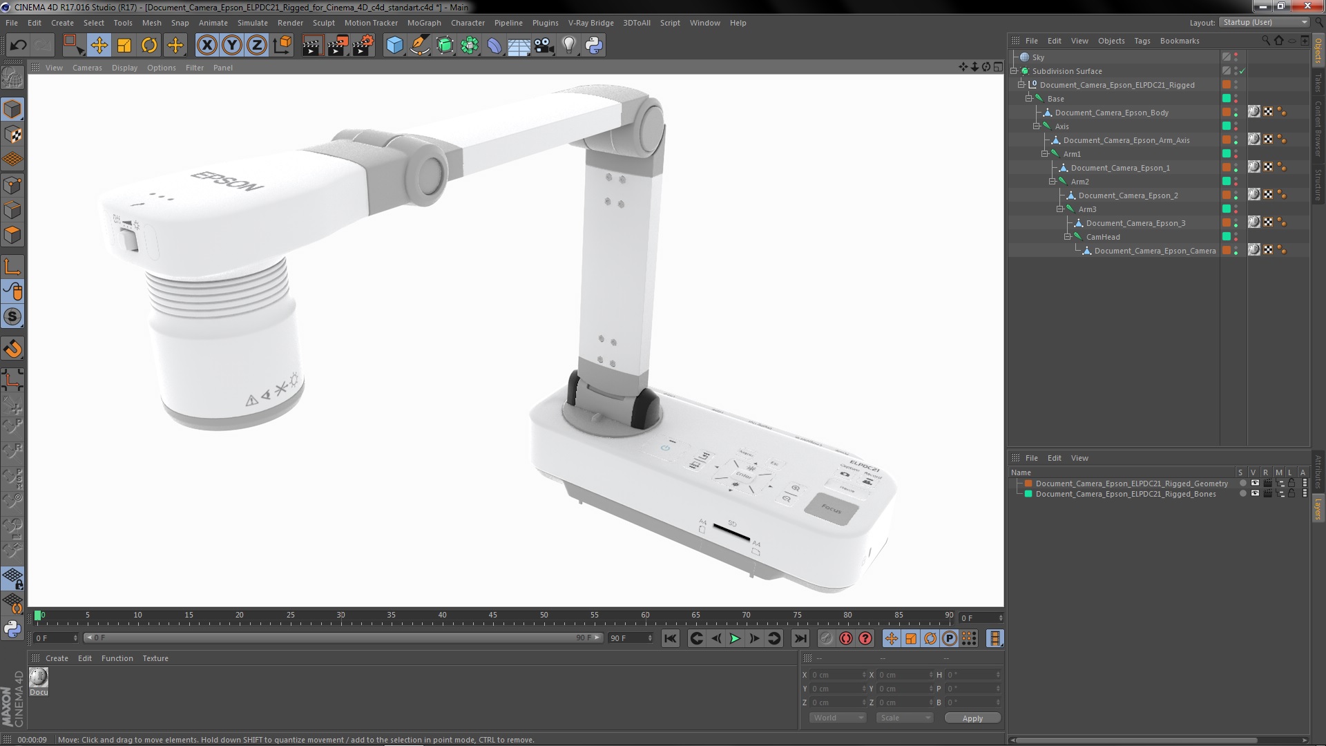 3D model Document Camera Epson ELPDC21 Rigged for Cinema 4D