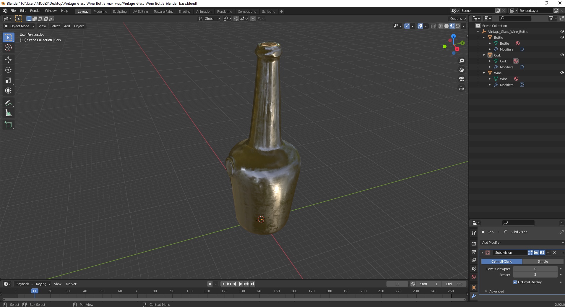 3D model Vintage Glass Wine Bottle