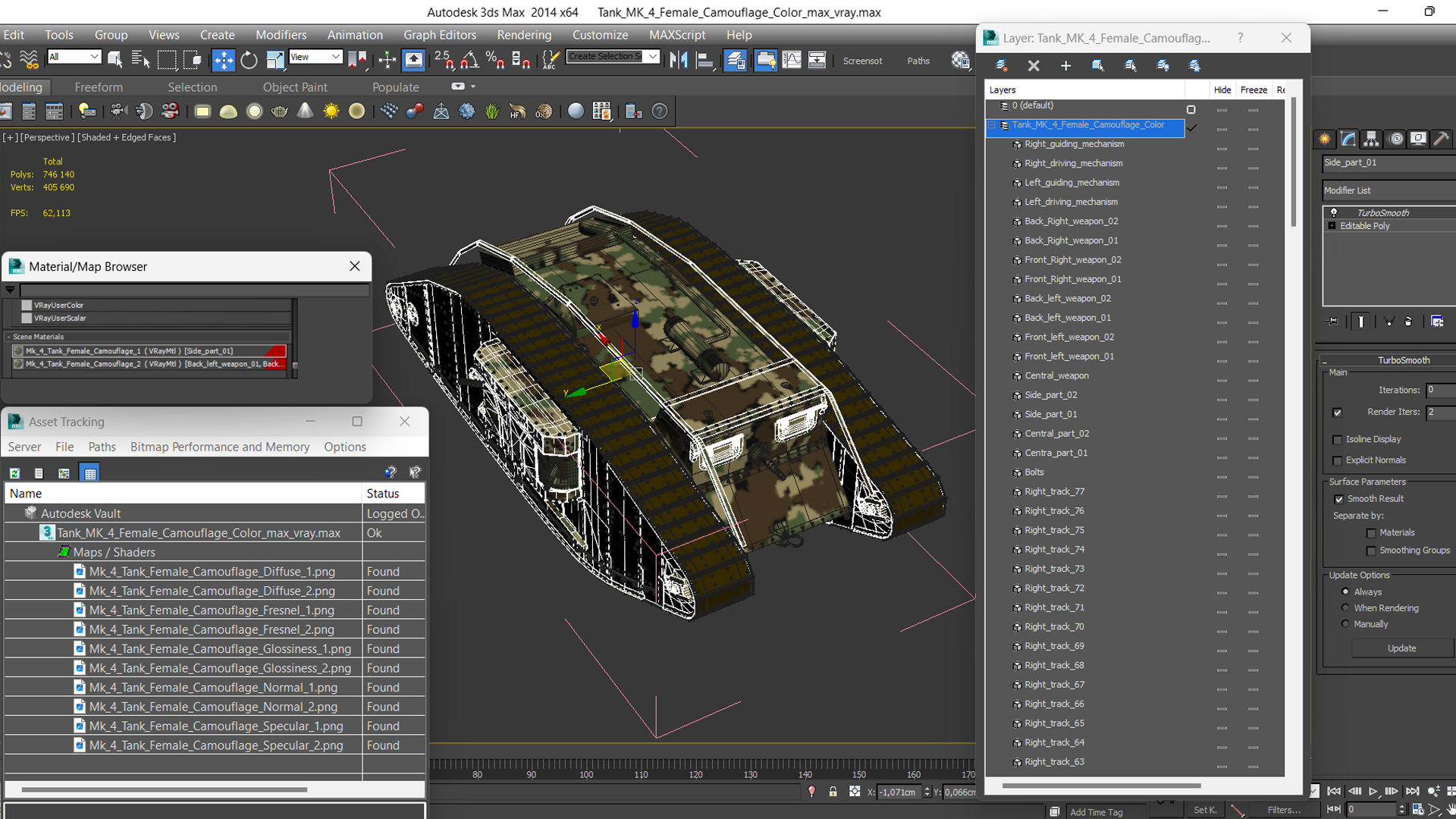 3D Tank MK 4 Female Camouflage Color model