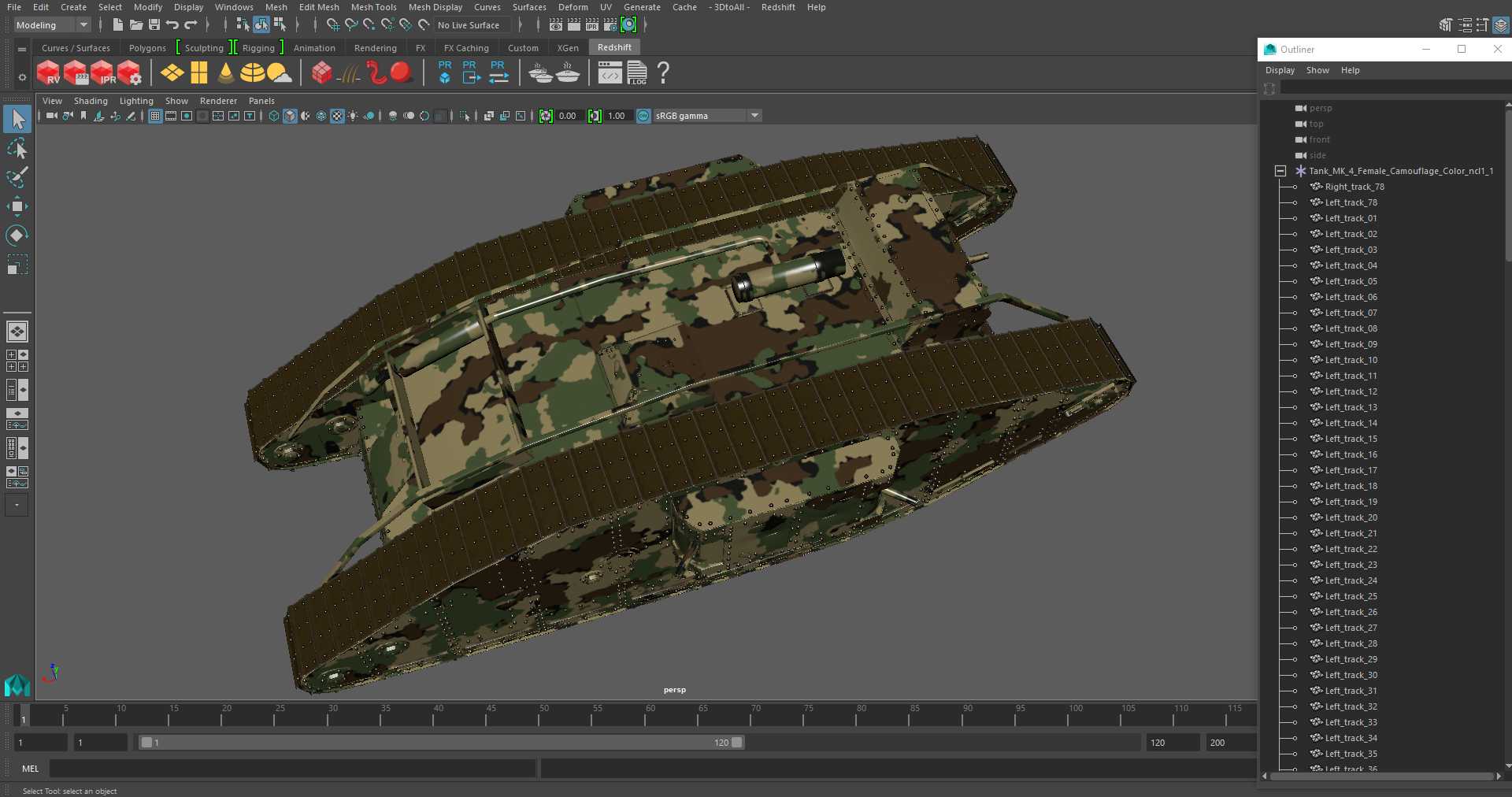 3D Tank MK 4 Female Camouflage Color model