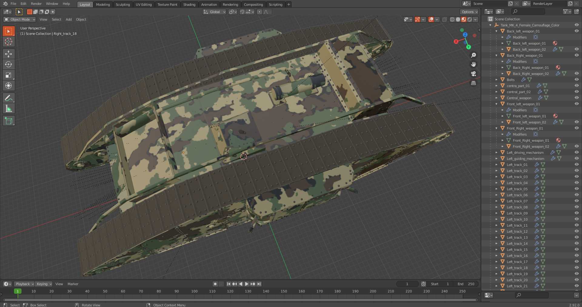 3D Tank MK 4 Female Camouflage Color model