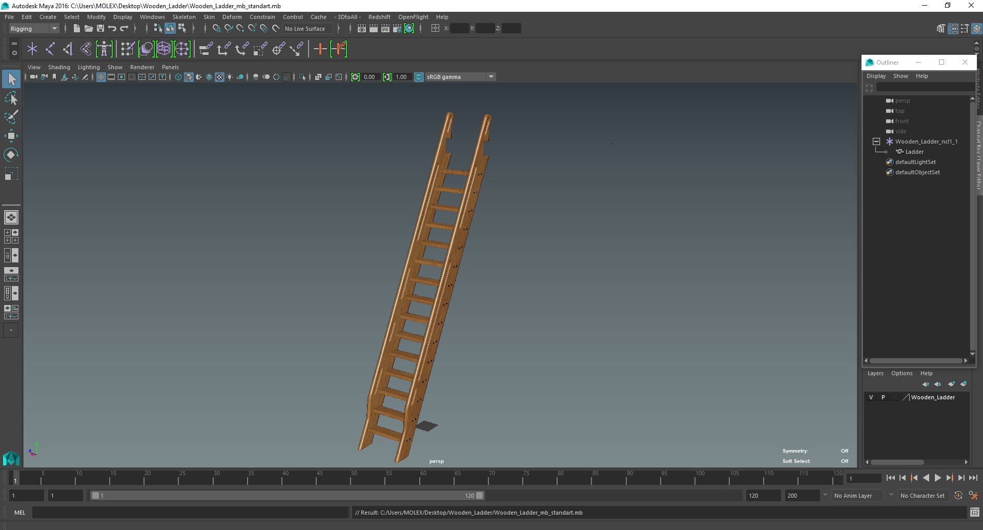 3D Wooden Ladder model