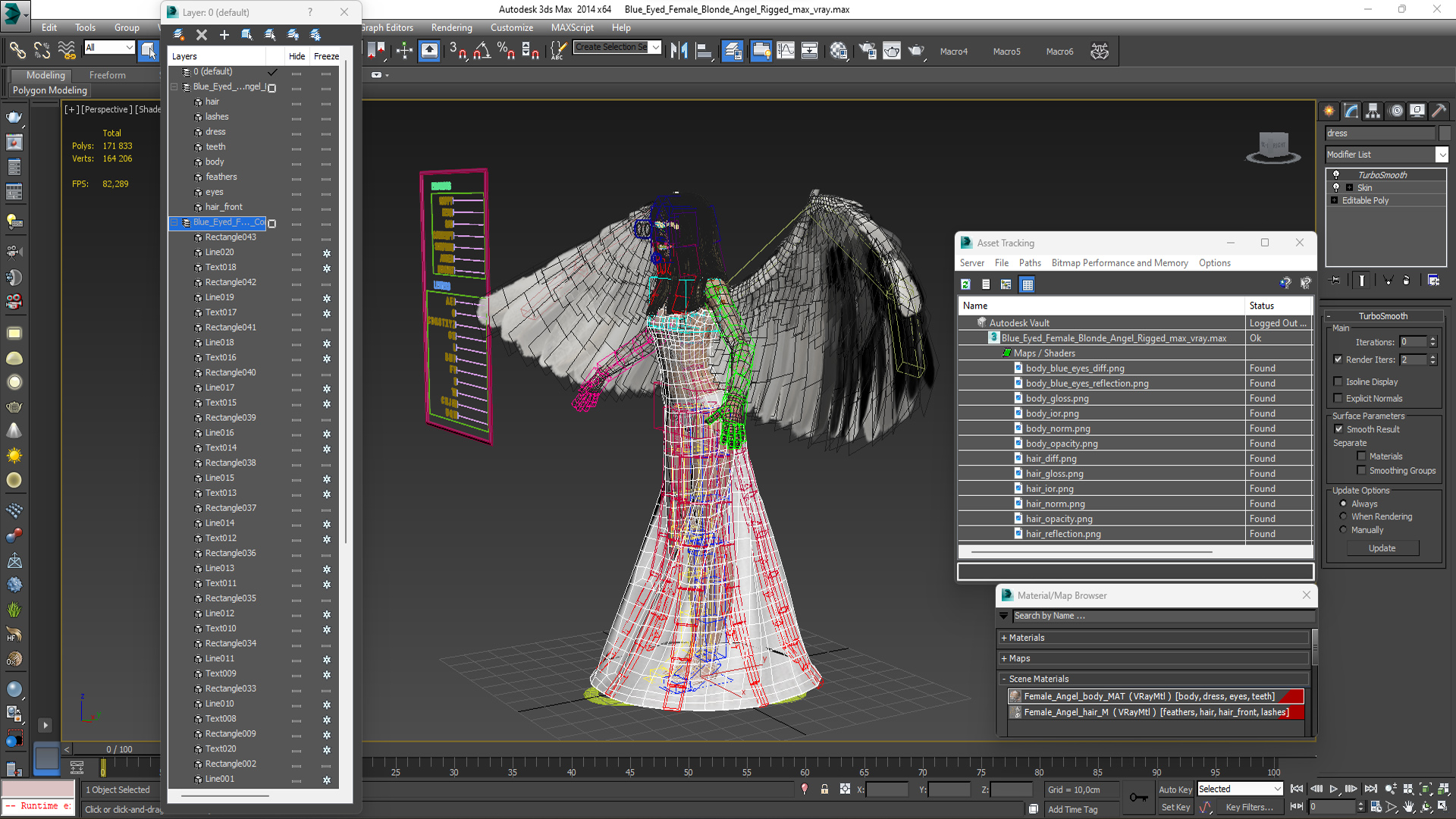 3D Blue Eyed Female Blonde Angel Rigged