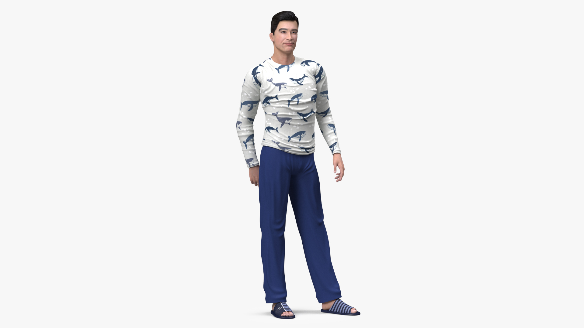 Asian Man Home Style Clothes Standing Pose 3D