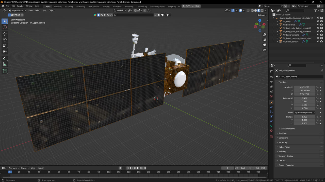 Space Satellite Equipped with Solar Panels 3D