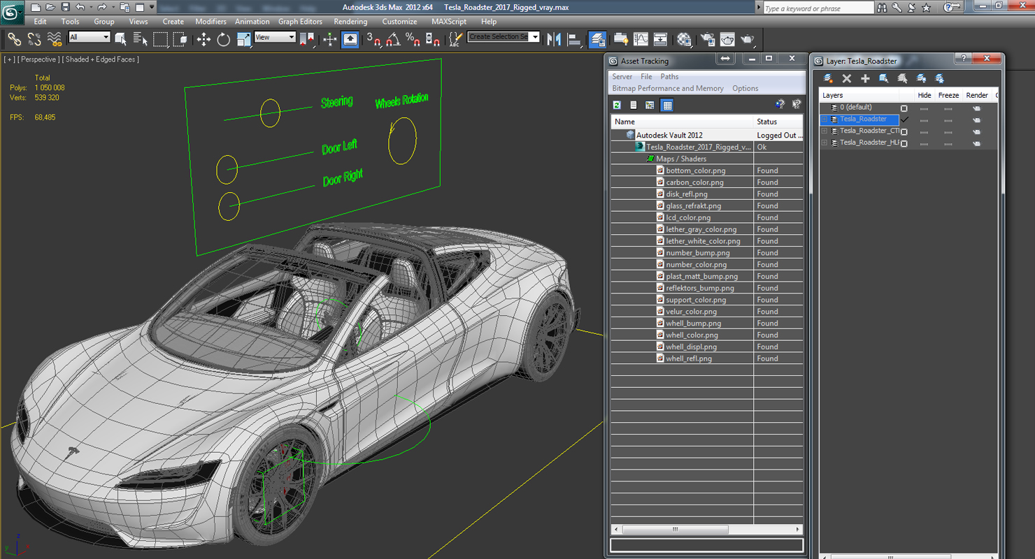 3D Tesla Roadster 2017 Rigged