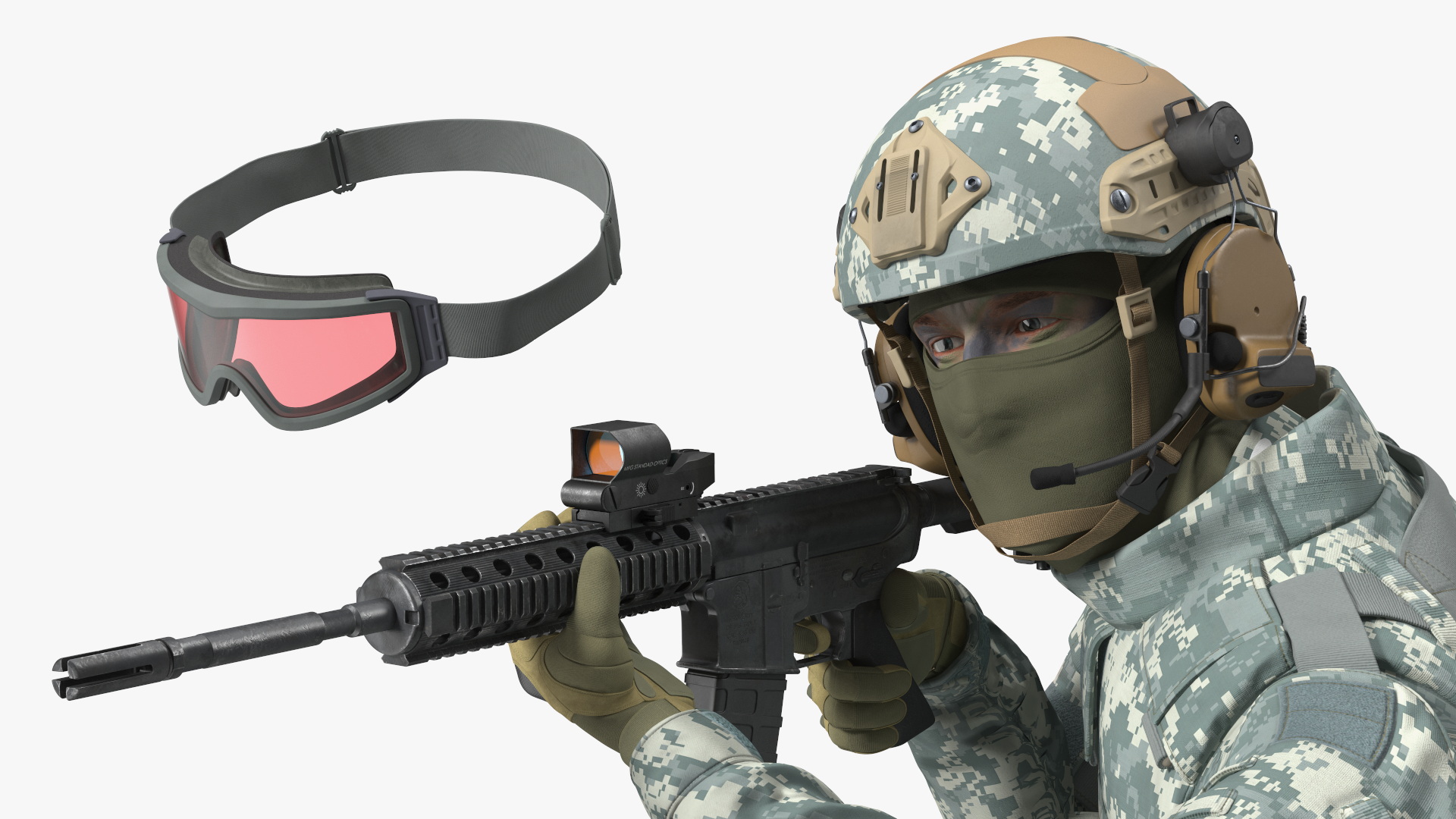 3D Military Soldier in Grey Camo Rigged