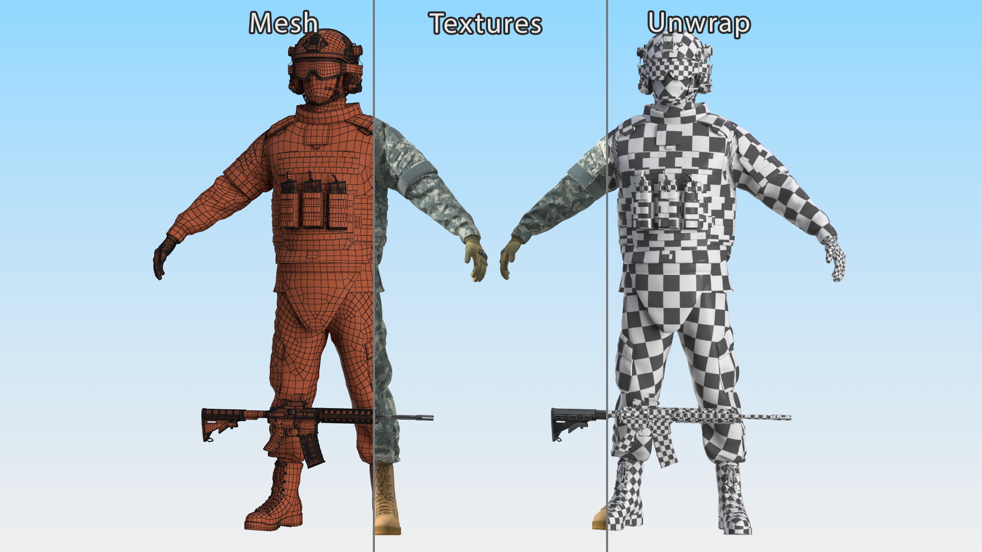 3D Military Soldier in Grey Camo Rigged