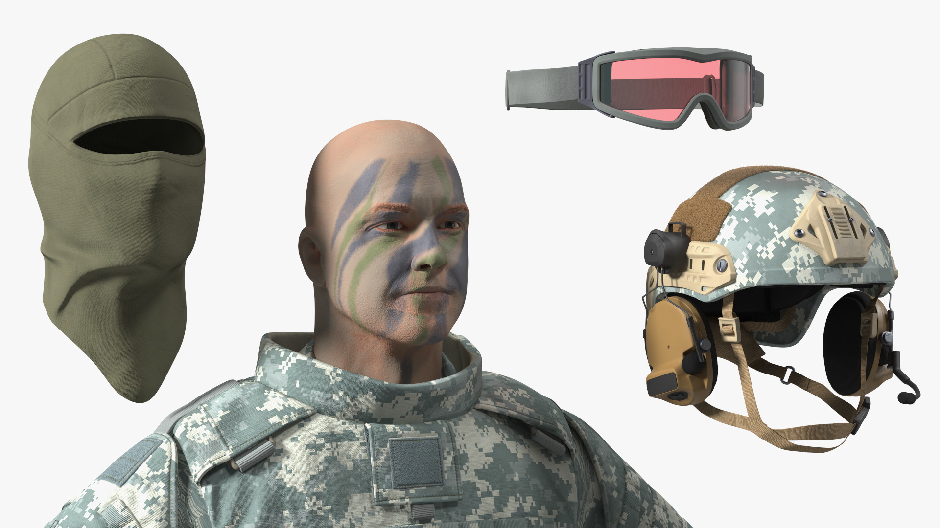 3D Military Soldier in Grey Camo Rigged