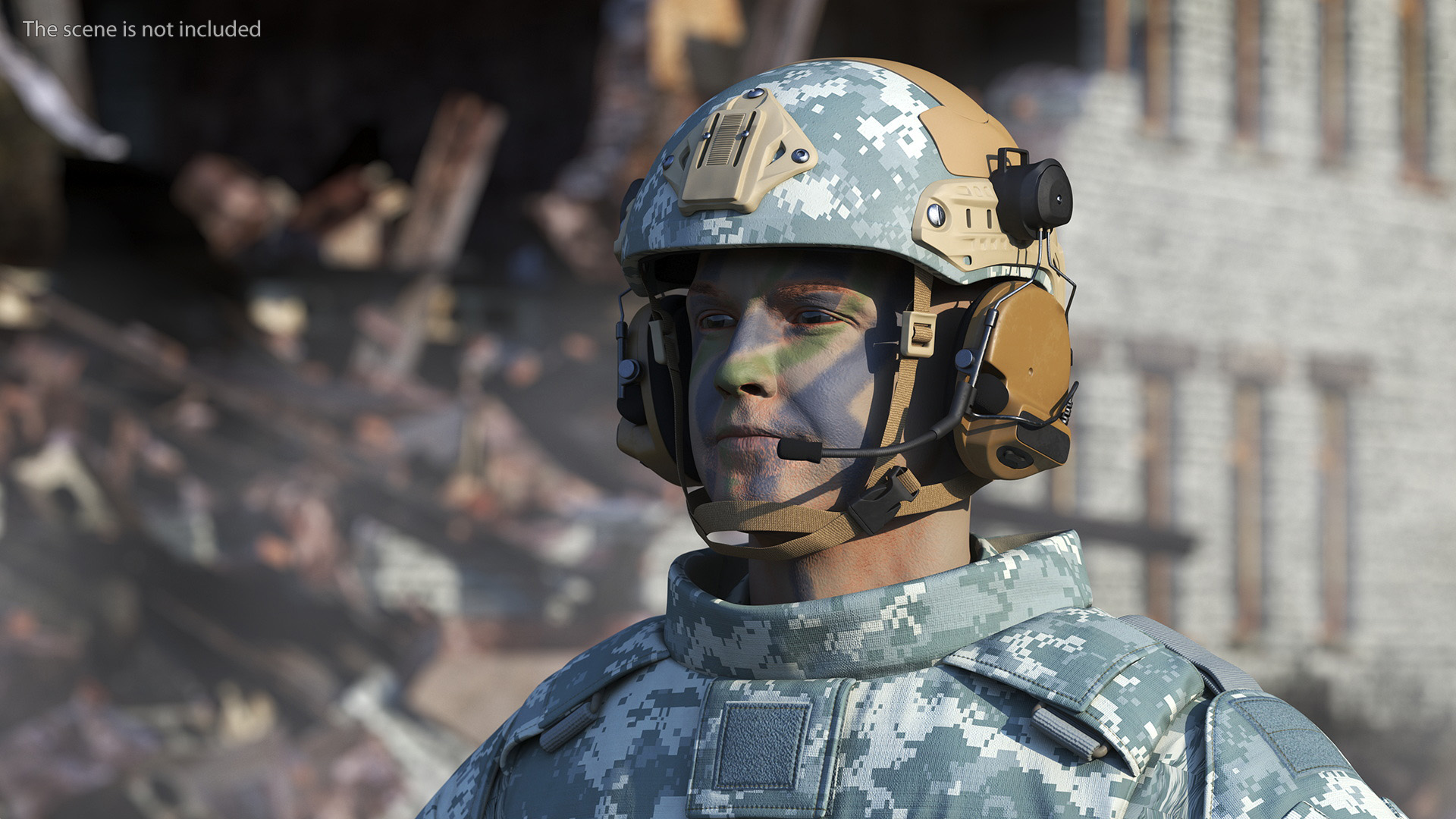 3D Military Soldier in Grey Camo Rigged