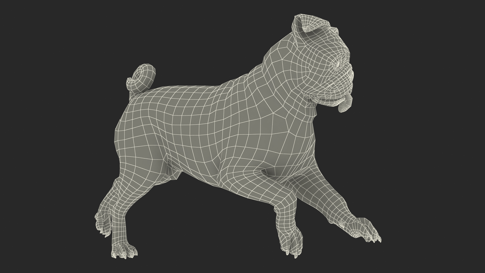 3D model Pug Dog Run Pose Fur