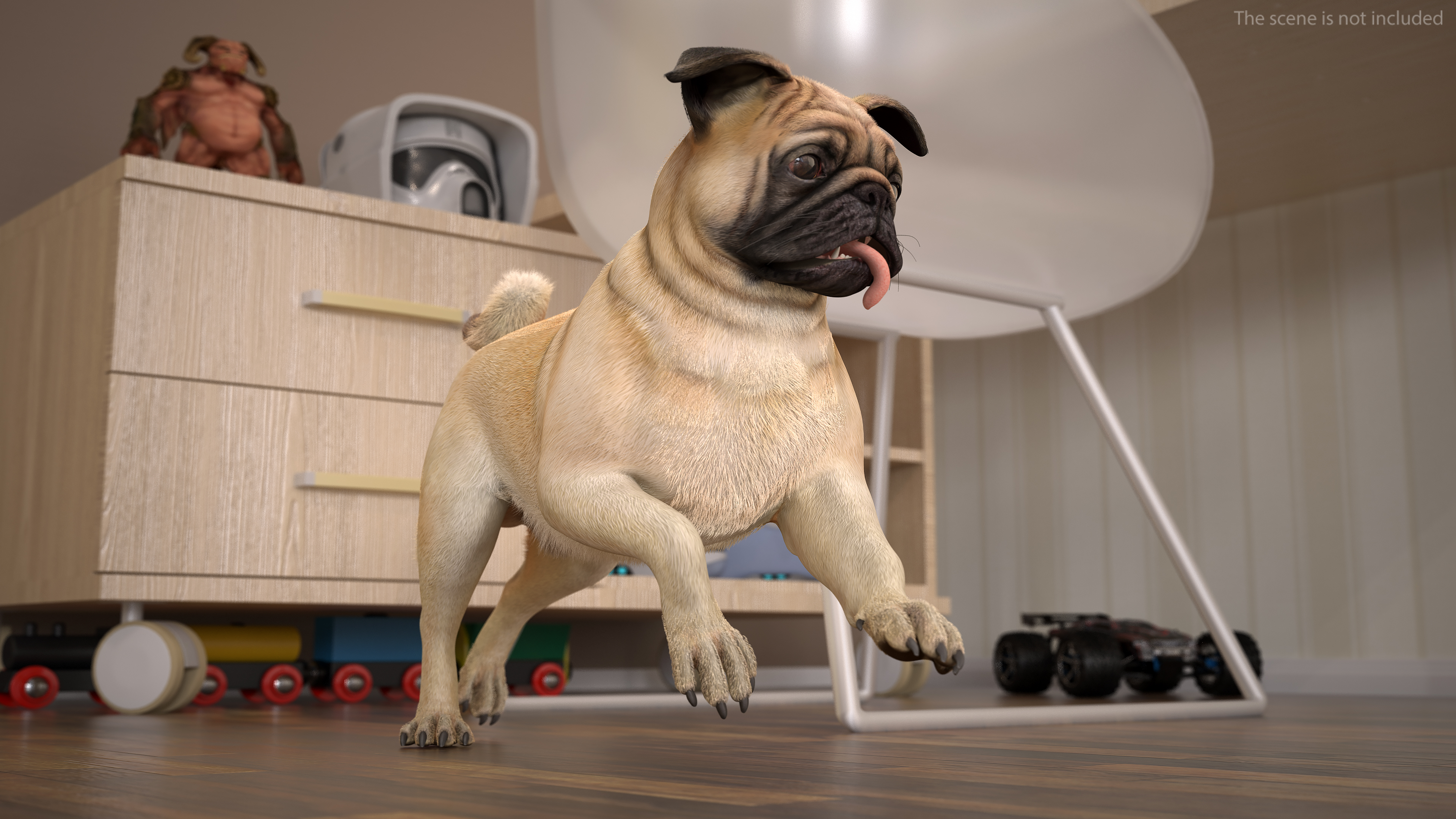 3D model Pug Dog Run Pose Fur