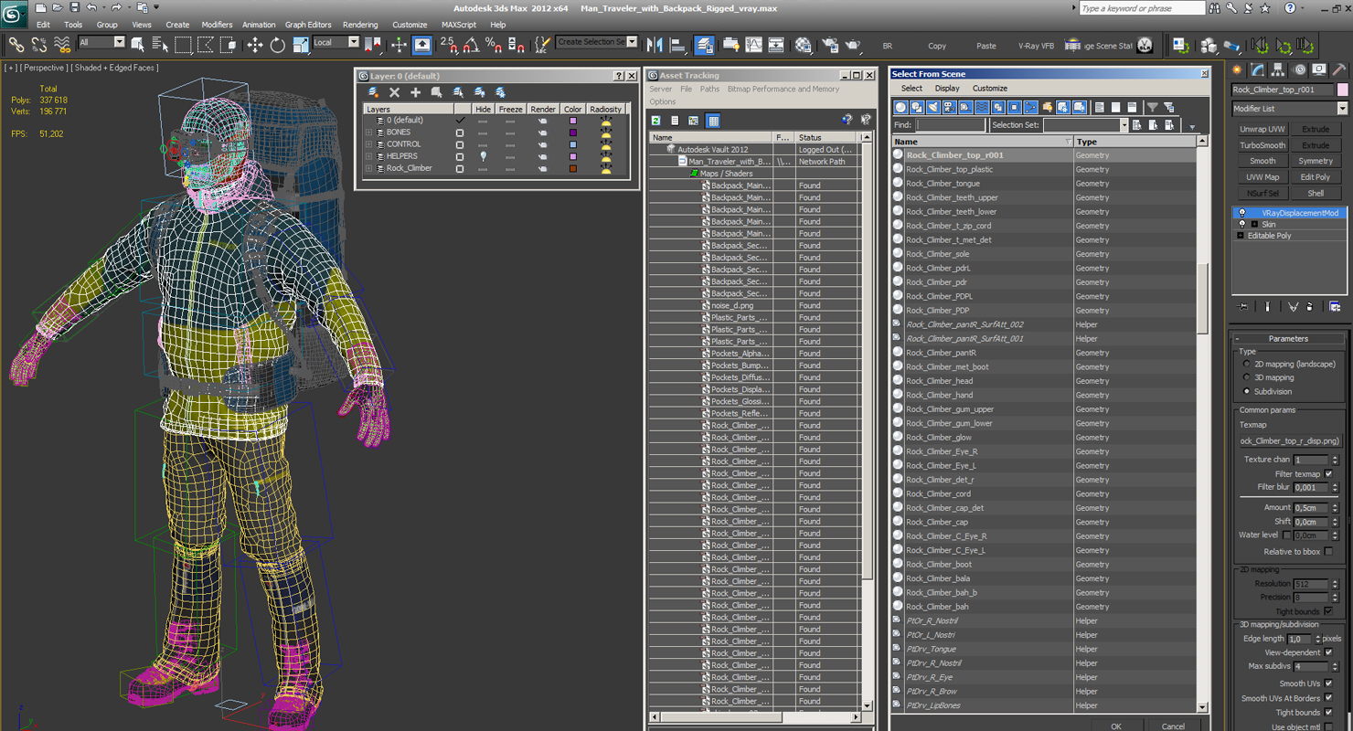 3D Man Traveler with Backpack Rigged model